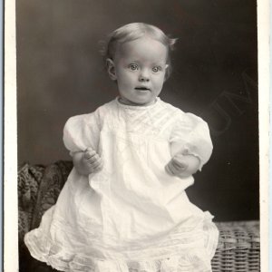 ID'd c1910s Adorable Little Girl SHARP RPPC Bright Blue Eye Cute White Baby A192