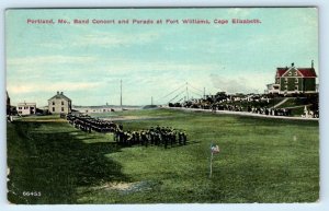 FORT WILLIAMS, Portland ME ~ BAND CONCERT & PARADE Cape Elizabeth 1914 Postcard