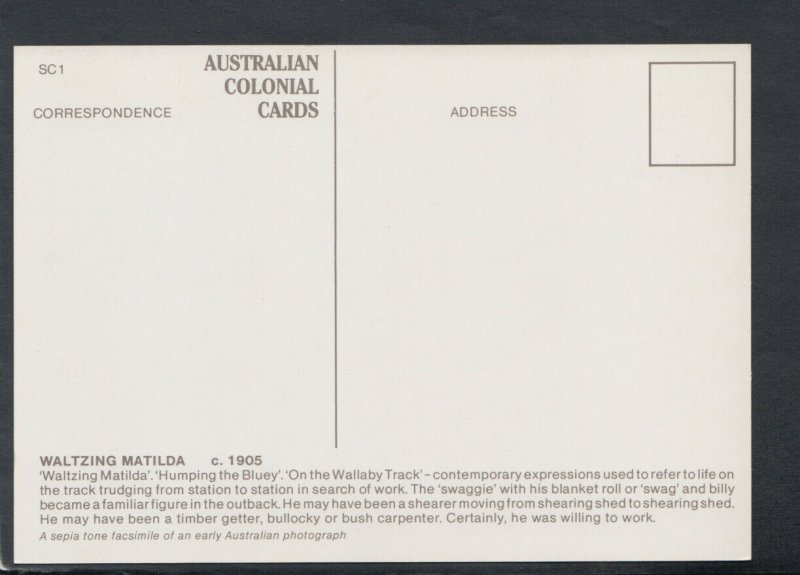 Australia Postcard - Colonial Australia - Waltzing Matilda c.1905 -   T5050