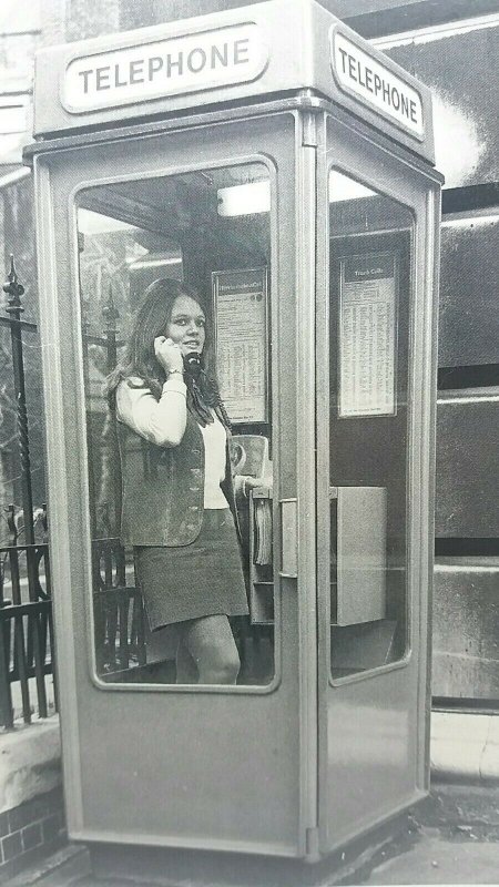 Vintage Postcard Fashionable Young Lady Using a No 8 Telephone Box Kiosk c1968