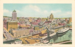 Montreal Canada Harbour, Boats, Buildings White Border Postcard Unused