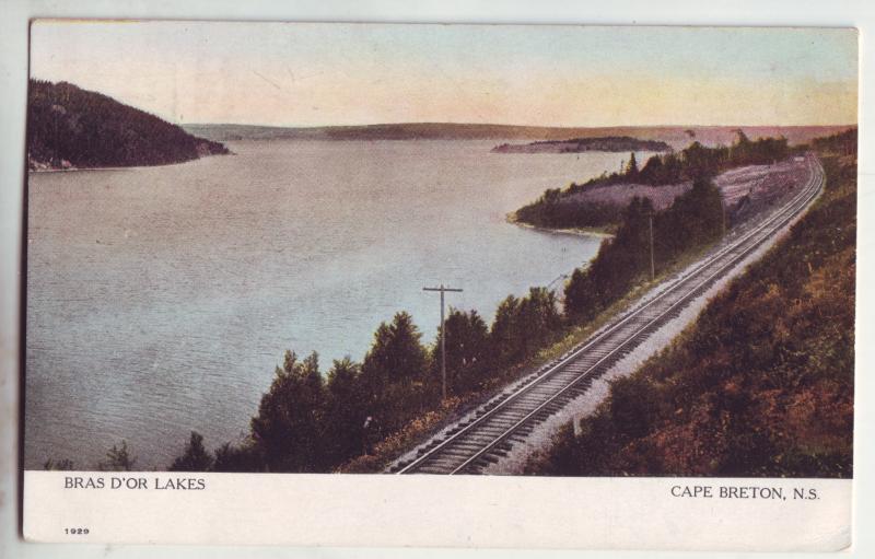 P948 old card view railroad bras D,or lakes cape breton nova scotia canada