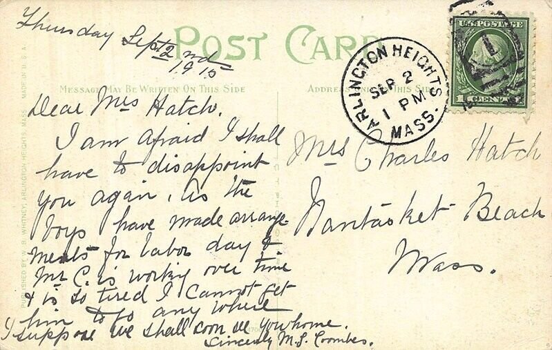 Arlington Heights MA 1910 Railroad Station Train Depot Postcard.