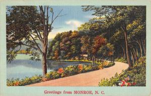 Monroe North Carolina Scenic Roadway Greeting Antique Postcard K96196