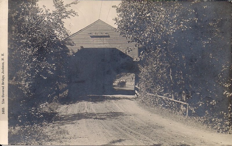 RPPC Jackson NH, Covered Bridge, 1912, White Mountains,Car, Local Publisher