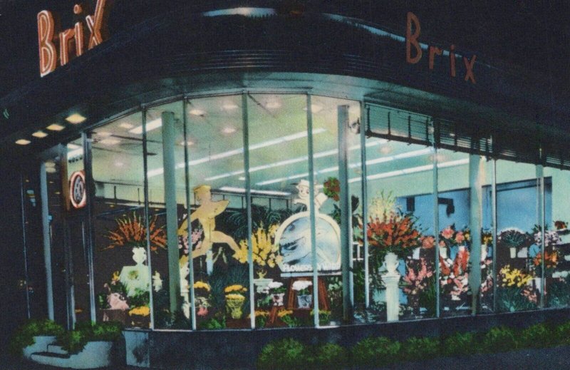 Brix Florist St Louis MO Golden Hermes Neon Display Windows Store postcard H171 