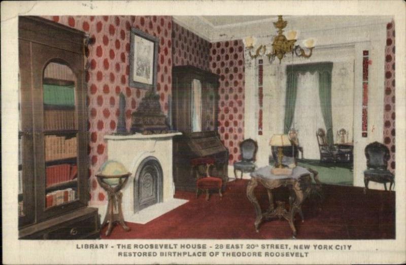 New York City Teddy Roosevelt House Library Old Postcard