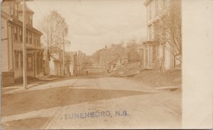 Lunenburg Nova Scotia Street View People to Miss McCully c1904 RPPC Postcard H12