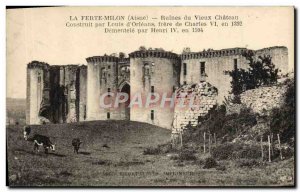 Old Postcard La Ferte Milon Ruins of Chateau Cows