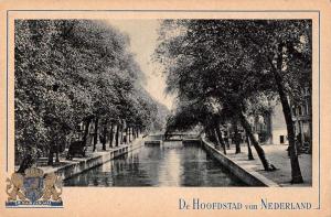 Amsterdam Netherlands scenic birds eye view canal antique pc Z13488