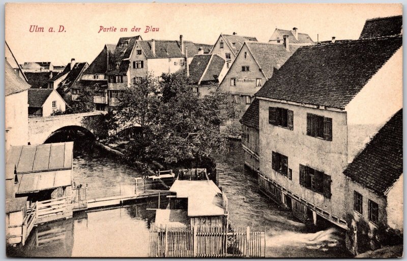 Partie An Der Blau Germany Residential Houses Canal Bridges Postcard