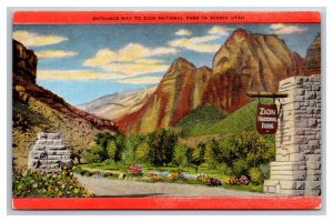 Entrance To  Zion Canyon National Park Utah UT  UNP Linen Postcard N24