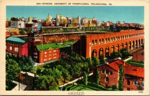 Vtg 1930's Stadium University of Pennsylvania Philadelphia PA Linen Postcard