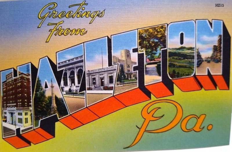 Greetings From Hazelton Pennsylvania Large Big Letter Postcard Linen Unused PA