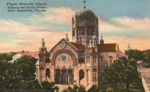 Vintage Postcard 1930's Flagler Memorial Church Valencia & Sevilla St. Augustine