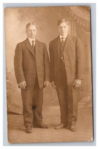 Vintage 1910's RPPC Postcard - Studio Portrait Two Young Blonde Men in Suits