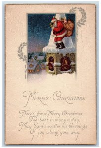 1923 Christmas Santa Claus Sack Of Toys Telescope Ringing Bell Winter Postcard 