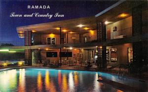 SACRAMENTO, CA California  TOWN & COUNTRY INN Patio & Pool~Night Chrome Postcard