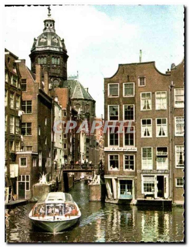 Postcard Modern Amsterdam Oudezijds Kolk in de oude stad The oldest canal in ...