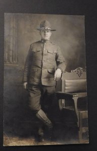 Mint Postcard America WWI Soldier Military Uniform Formal Photo RPPC 1