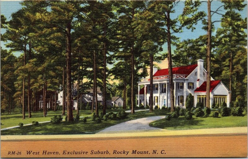 West Haven Exclusive Suburb Rocky Mount NC North Carolina Linen Postcard VTG UNP