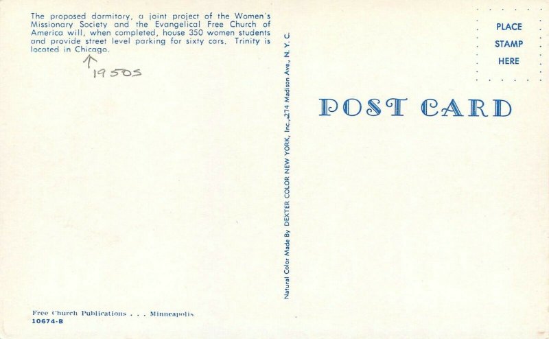 Chicago Illinois 1950s Dormitory Trinity Seminary Bible Postcard 21-10058