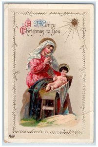 1915 Christmas Virgin Mary Religious Gel Gold Gilt West Alexandria OH Postcard 