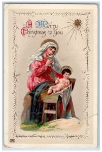 1915 Christmas Virgin Mary Religious Gel Gold Gilt West Alexandria OH Postcard