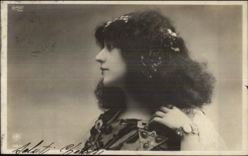 Beautiful Woman Jewelry & Hair Piece c1900 Real Photo Postcard