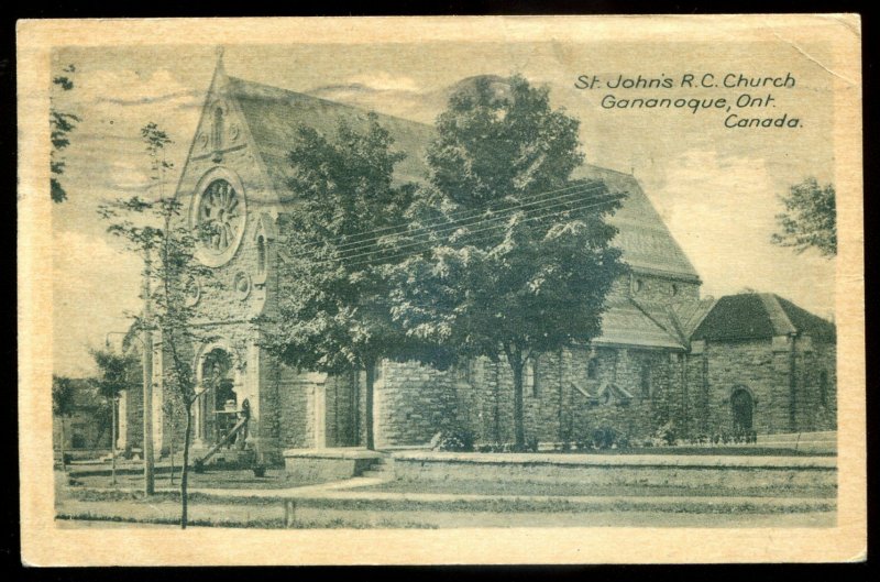 h3377 - GANANOQUE Ontario Postcard 1925 St. John's Church by Rumsey