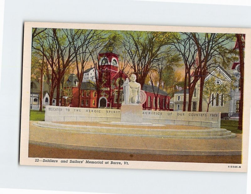 Postcard Soldiers and Sailors' Memorial at Barre, Vermont