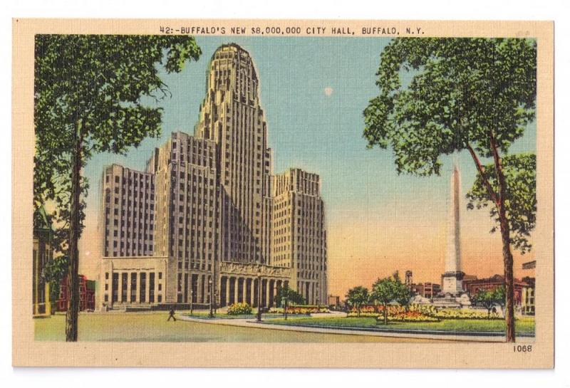 Buffalo NY New City Hall Vintage Linen Postcard Metrocraft