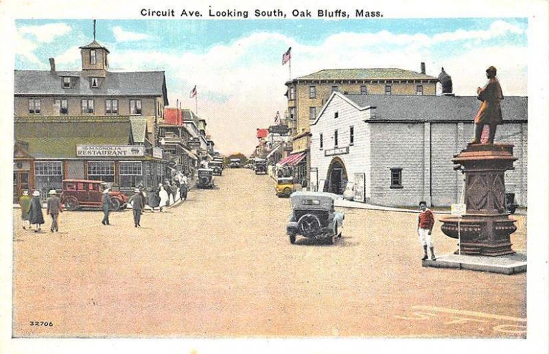 Oak Bluffs MA Circuit Ave. Magnolia Restaurant Old Cars Postcard