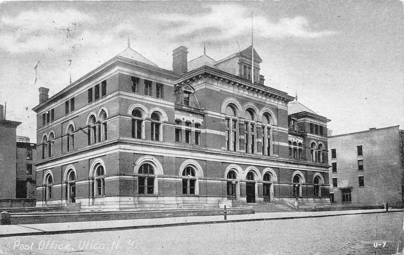 Utica New York~US Post Office~Building w Arched Windows/Doors~Code?? on Bk~1910