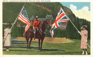 Vintage Postcard Royal Canadian Mounted Police & Flag Police Force Mounties