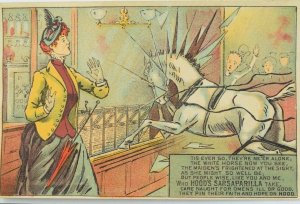 1870's-80's Mechanical White Horse, Hood's Sarsaparilla Victorian Trade Card P63