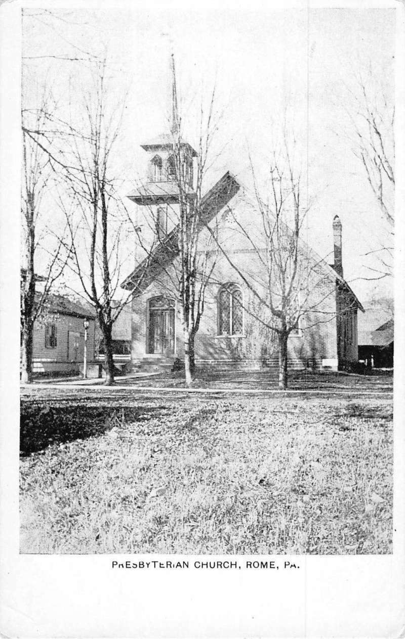 Rome Pennsylvania Presbyterian Church Street View Antique Postcard