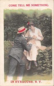 COME TELL ME SOMETHING IN SYRACUSE NEW YORK-BAMFORTH FAMOUS LOVERS POSTCARD 1920