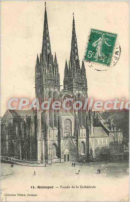 Old Postcard Quimper Facade of the cathedral