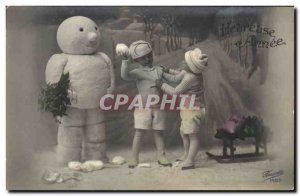 Old Postcard Fantasy Snowman Children