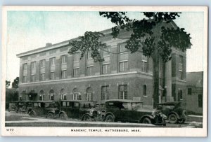 c1930's Masonic Temple Building Hattiesburg Mississippi MS Cars Vintage Postcard