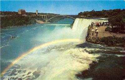 AMERICAN FALLS FROM GOAT ISLAND Niagara Falls NY Rainbow Bridge Vintage Postcard