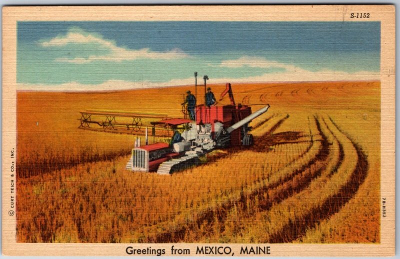 VINTAGE POSTCARD HARVESTING THE FIELDS IN MEXICO MAINE