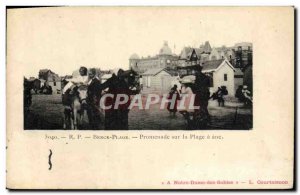 Old Postcard Donkey Mule Berck Beach Walk on the beach has ane