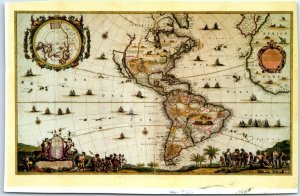 Postcard - A 17th century map of the America's by Jan Mathisz 