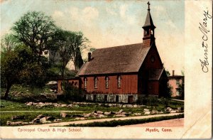 Episcopal Church, High School Mystic CT Undivided Back c1906 Vtg Postcard W01