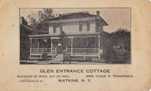 Watkins New York Glen Entrance Cottage Street View Antique Postcard K91003