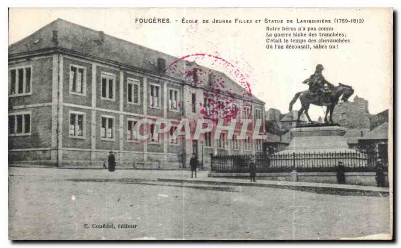 Postcard Fougeres Old School Girls And Statue LARIBOISIERE