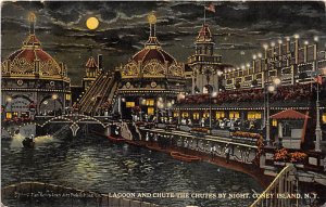 Lagoon and Chute the Chutes by Night Coney Island, NY, USA Amusement Park 1928 