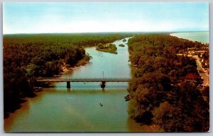 Postcard Wasaga Beach Ontario c1960s Aerial View Nottawasaga River Scenic